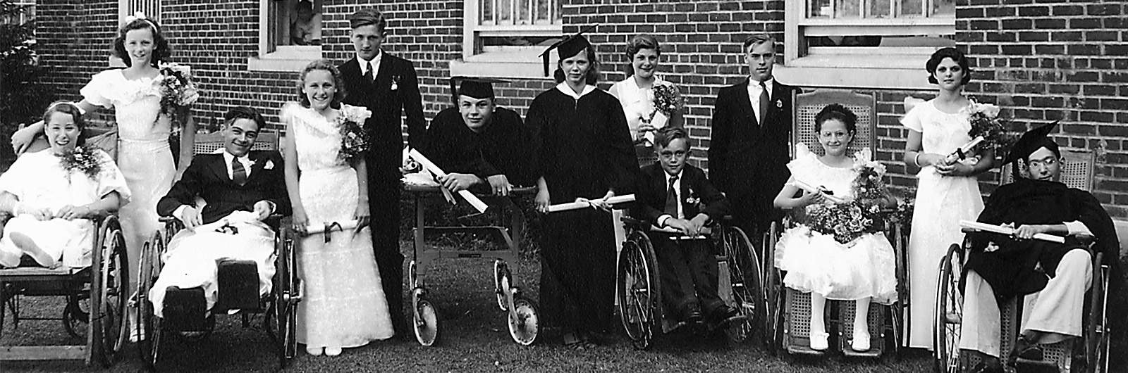 Black and white photo of grads Black and white photo of Helen Hayes 46 grads
