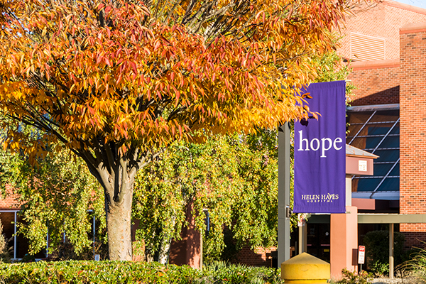 Hope banner outside of Helen Hayes Hospital