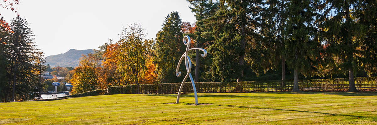 Sculpture on the grass of the Helen Hayes Hospital campus