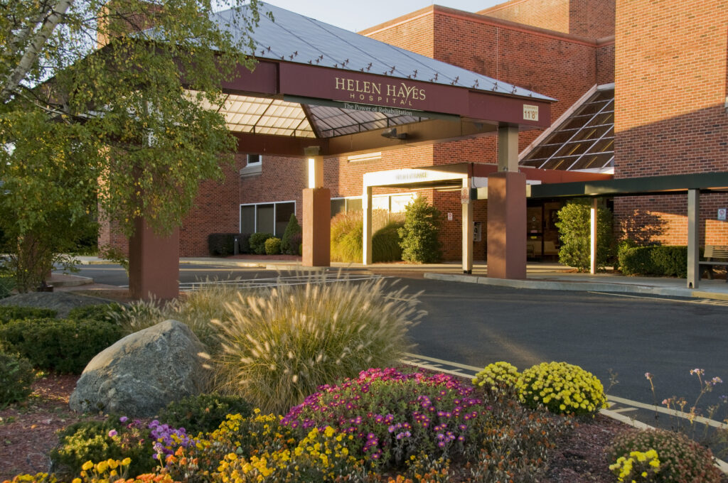 Photo of Helen Hayes Hospital's entrance in spring time